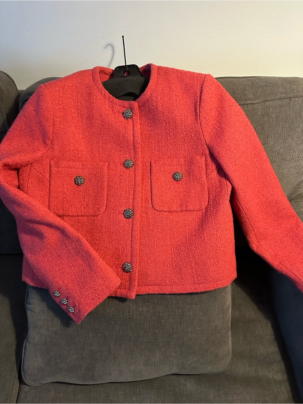 Ba&sh Meredith Raspberry Tweed Cropped Jacket - Picture 4 of 4
